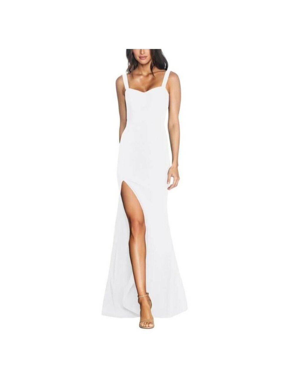 🆕DRESS THE POPULATION Estella Trumpet Gown Dress Off White Small 4-6